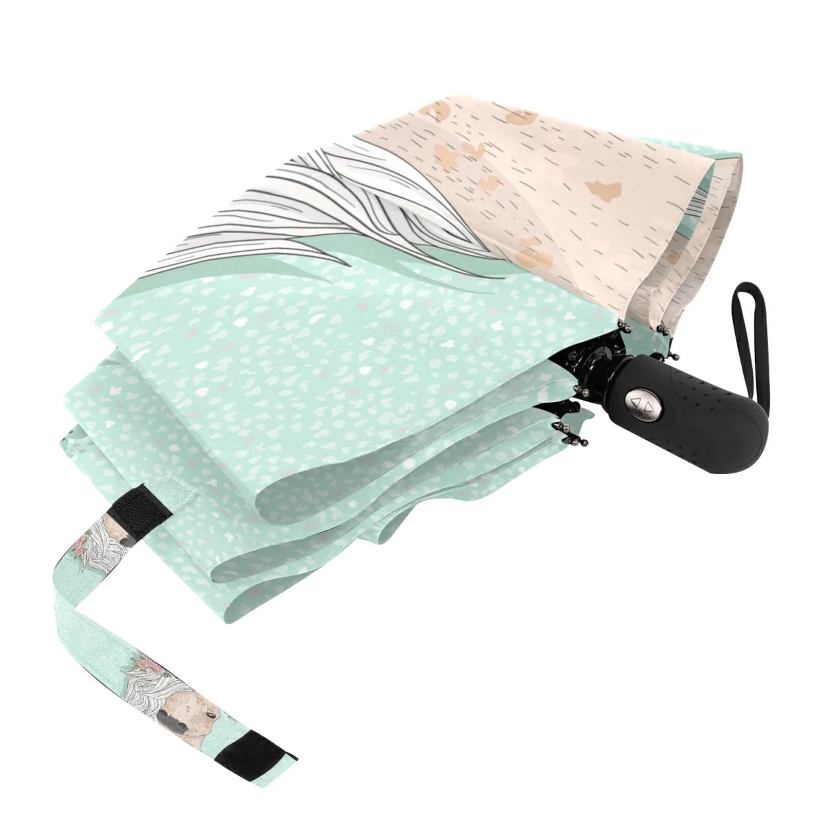 Портативный полностью автоматический зонт с рисунком цветов и лошадей женский