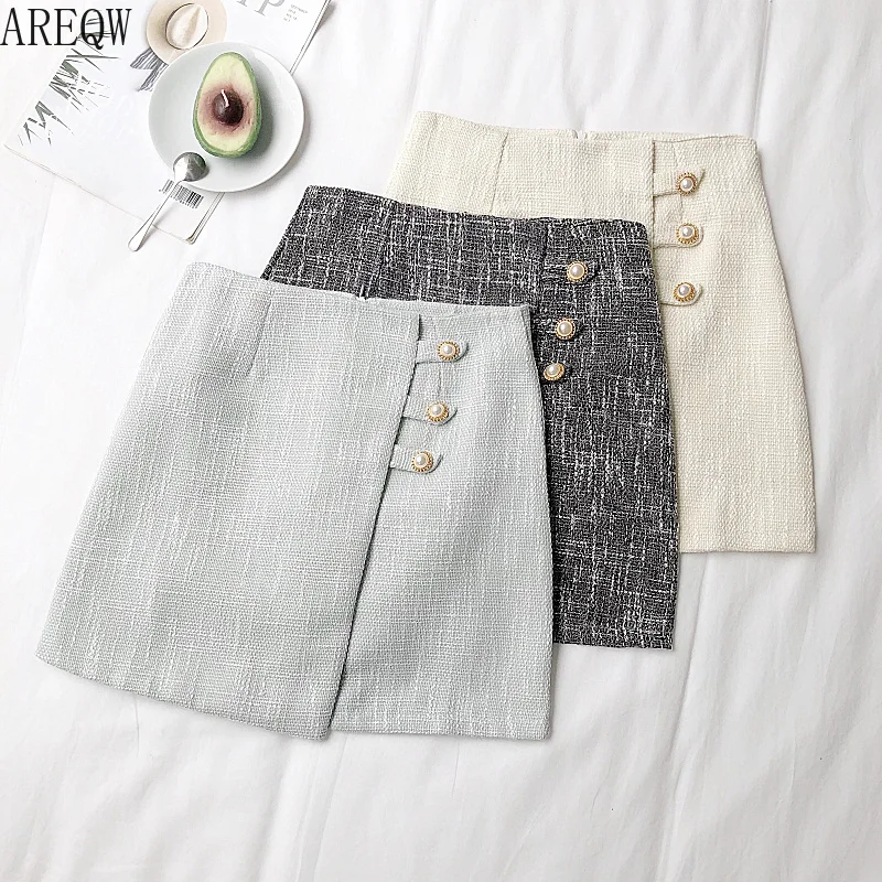 Осенняя одежда корейский стиль Ретро Душистый твид высокая талия юбка для женщин