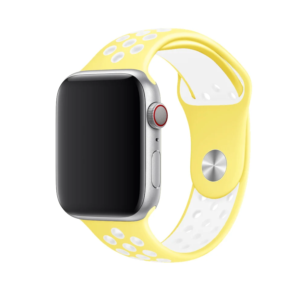 Milk yellow white Дышащий силиконовый спортивный ремешок для Apple Watch 5 4 3 2 1 42 мм 38 мм резиновый ремешок для Nike+ Iwatch 5 4 3 40 мм 44 мм - Цвет ремешка: Milk yellow white