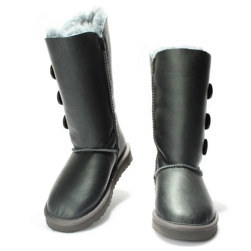 Metal Grey Модные зимние ботинки; женские ботинки; Коллекция года; высокие сапоги из овечьей кожи; натуральный мех; теплая шерсть; зимние сапоги; Водонепроницаемая нескользящая обувь - Цвет: Metal Grey