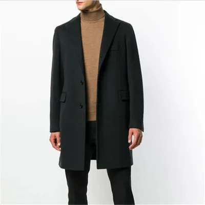 

Модная мужская осенне-зимняя однобортная шерстяная ветровка свободное шерстяное пальто в европейском и американском стиле теплая и модная