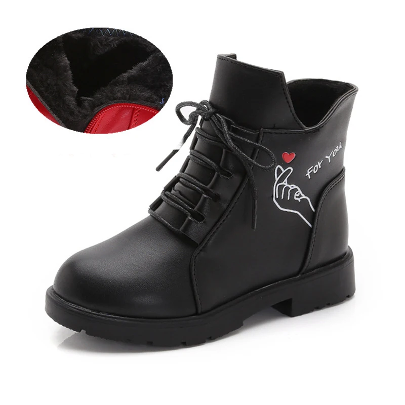 black plush Новые осенние детские зимние ботинки зимние ботильоны для девочек унисекс искусственная кожа обувь для детей зимняя обувь - Цвет: black plush