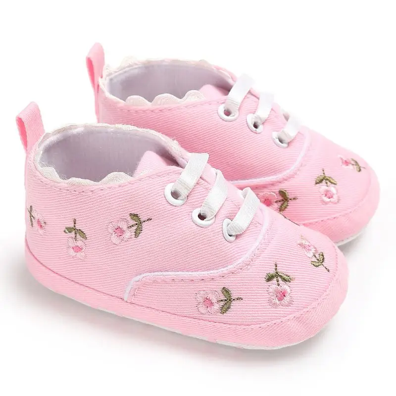 

Туфли 28EC для маленьких девочек, мягкая белая кружевная обувь с цветочной вышивкой, для прогулок и первых шагов