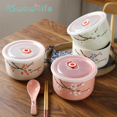 

Japanese underglaze microwave oven fresh-keeping bowl Ceramic instant noodle bowl with lid Bento bowl Household kitchen supplies