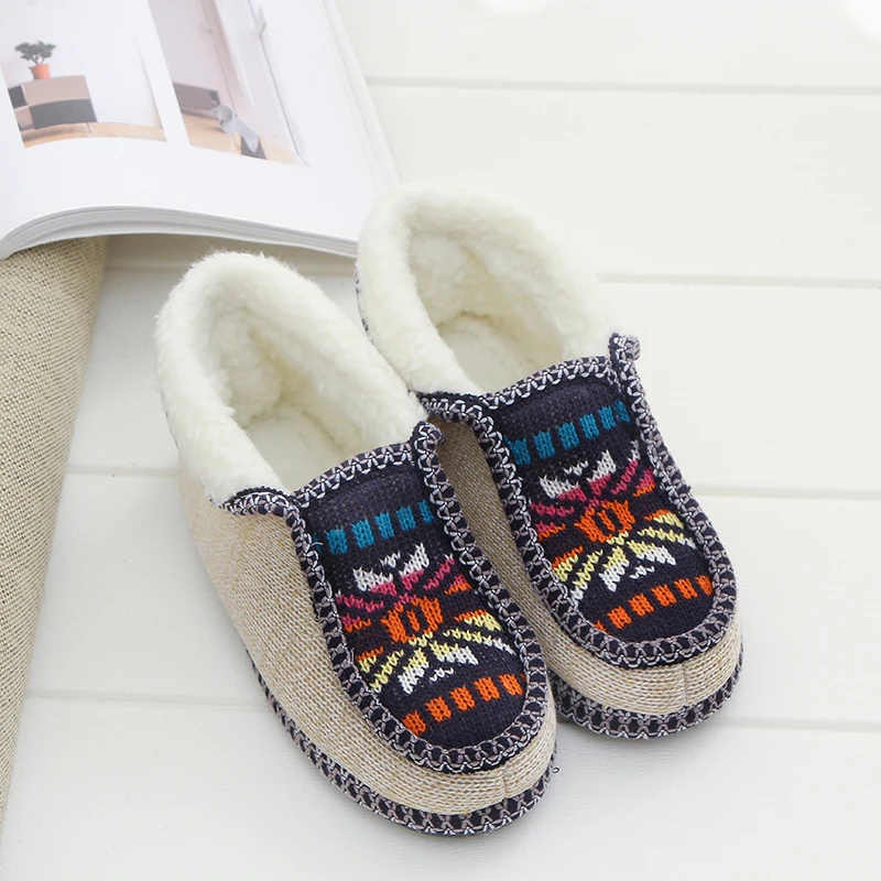 

2021 Plush Slippers Winter Warm Sun Flower Knitted Home Slippers Soft Bottom Cotton Women Slippers Shoes Indoor Shoes Woman