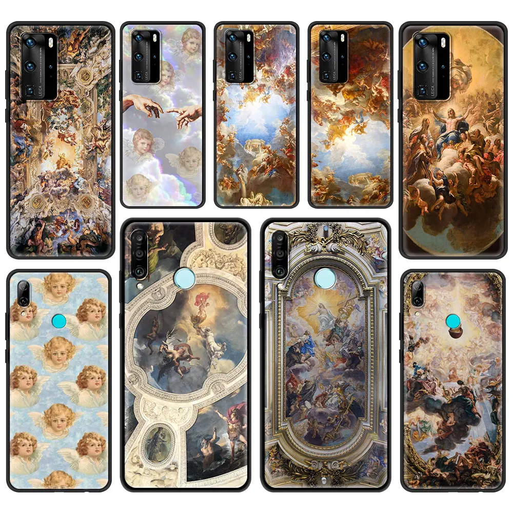 

Silicone Case for Huawei P30 P20 P10 Pro P20 Lite P40 Pro Plus P Smart Z 2021 Luxury Phone Coque Vintage Painting Angel Paradise
