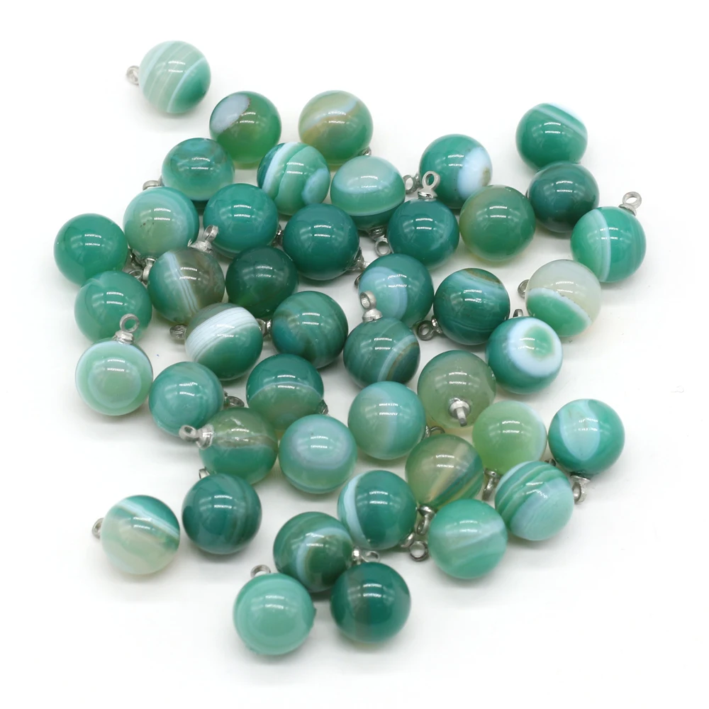 

Natural Semi-precious Stones Green striped agate Round Spherical Boutique Pendant Making DIY Fashion Charm Necklace Jewelry 5pcs