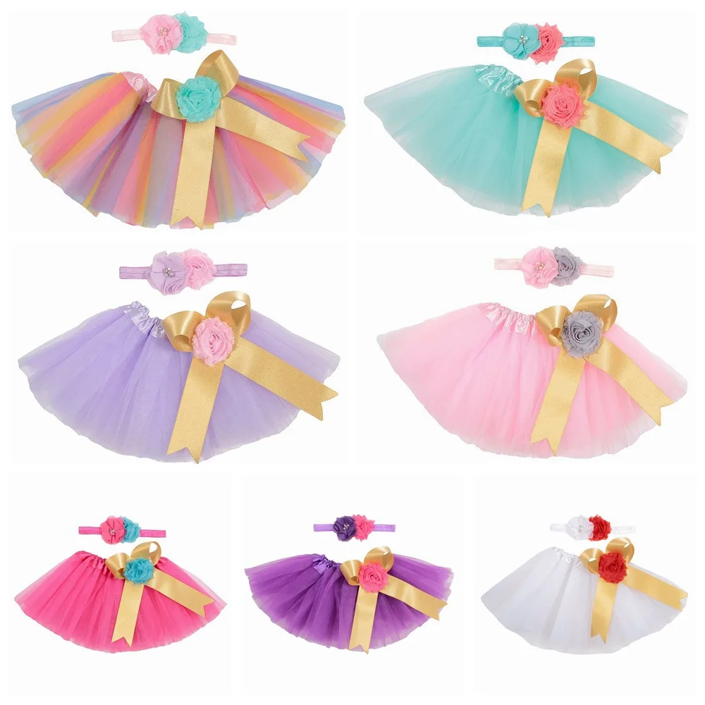 

Newborn Baby Girls Clothes Colorful Tutu Skirt with Headband Suit Infants Pettiskirt Birthday Photo Suits Princess Party Costume