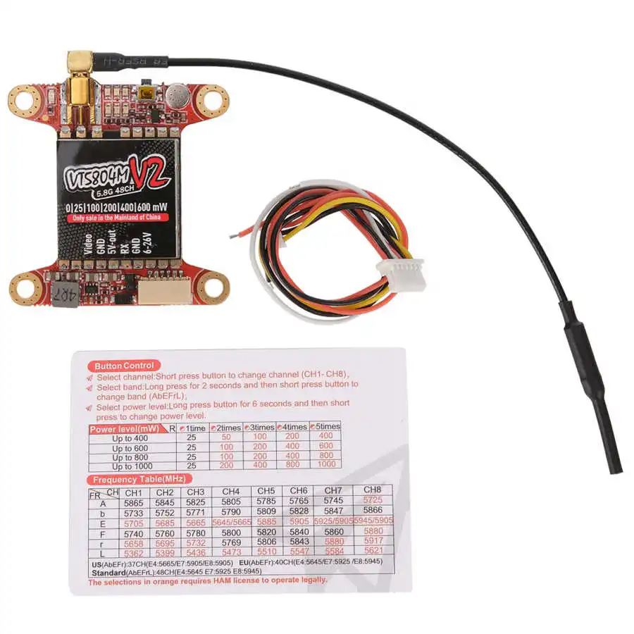 VT5804M V2 передатчиком изображения 5 8G 40CH RC FPV Дрон часть видео передатчик 25/100/200/400/600