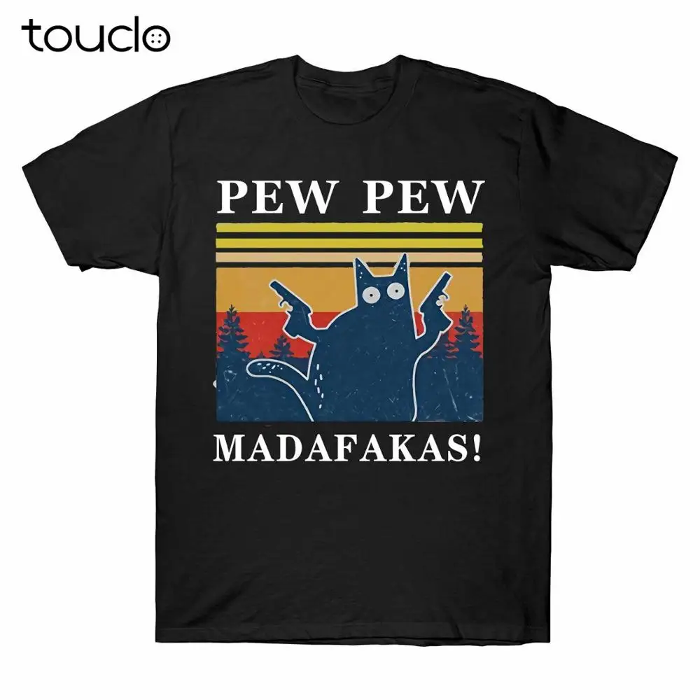 

Funny Vintage Cat Pew Pew Madafakas Men's T Shirt Cat Lover Short Sleeve Tee