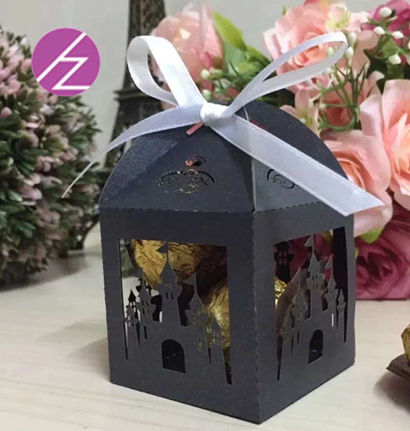 100 шт Черная жемчужная коробка лазерная резка подарочные коробки с лентой