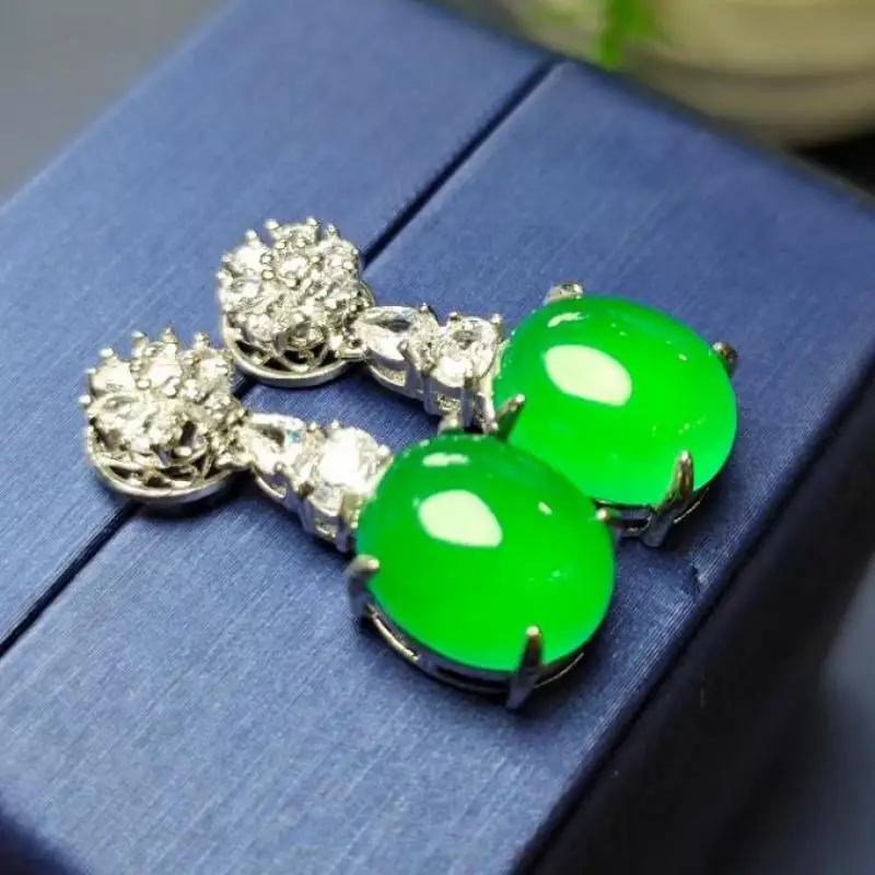 Зеленые Серьги из халцедона Женские Ювелирные изделия натурального нефрита