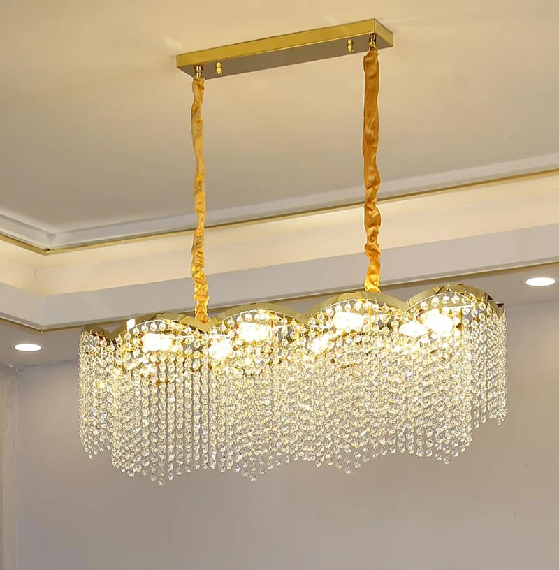 

Современная хрустальная люстра для новой гостиной, Золотая овальная хрустальная лампа, Роскошный домашний декор, светильник для обеденной ...