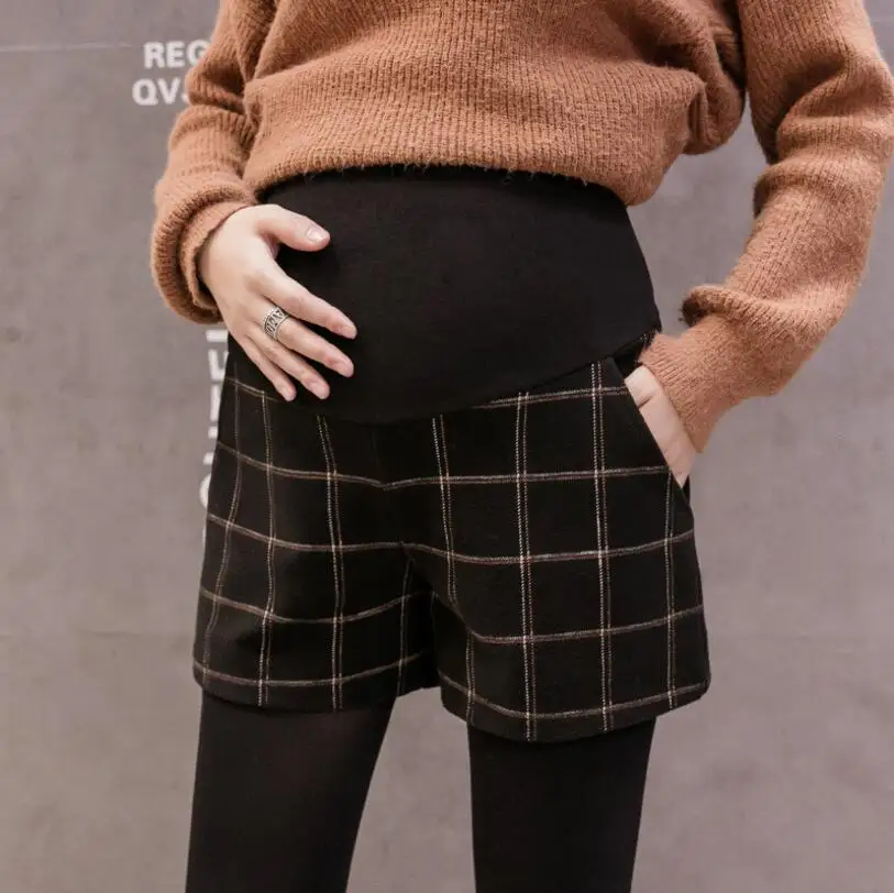Клетчатые шорты для беременных сезон осень зима свободные Одежда