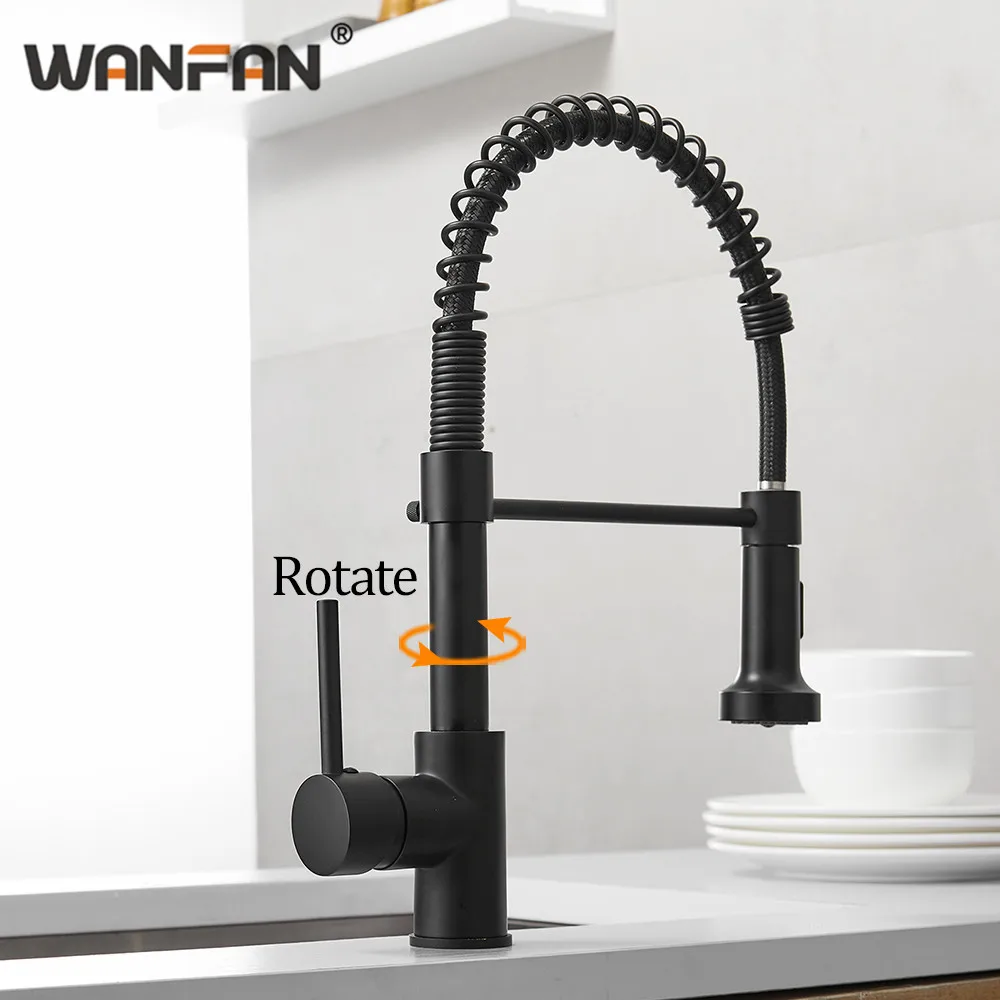 

Kitchen Faucets Brush Brass Faucets for Kitchen Sink Single Lever Pull Out Spring Spout Mixers Tap Hot Cold Water Crane N22-057