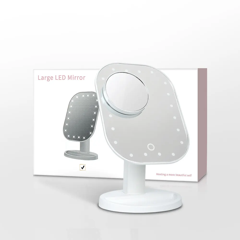 

20 LED Makeup Mirror Touch Screen Switch Desktop Makeup Tool 180 Degree Adjustable USB/Battery Mirror Home Portable Travel