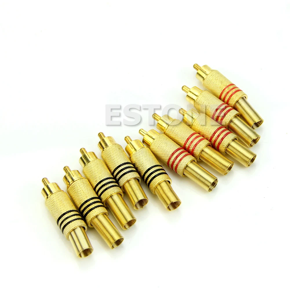 

2020 New 10PCS RCA Gold Plated Plug Audio Male Connector Metal Spring