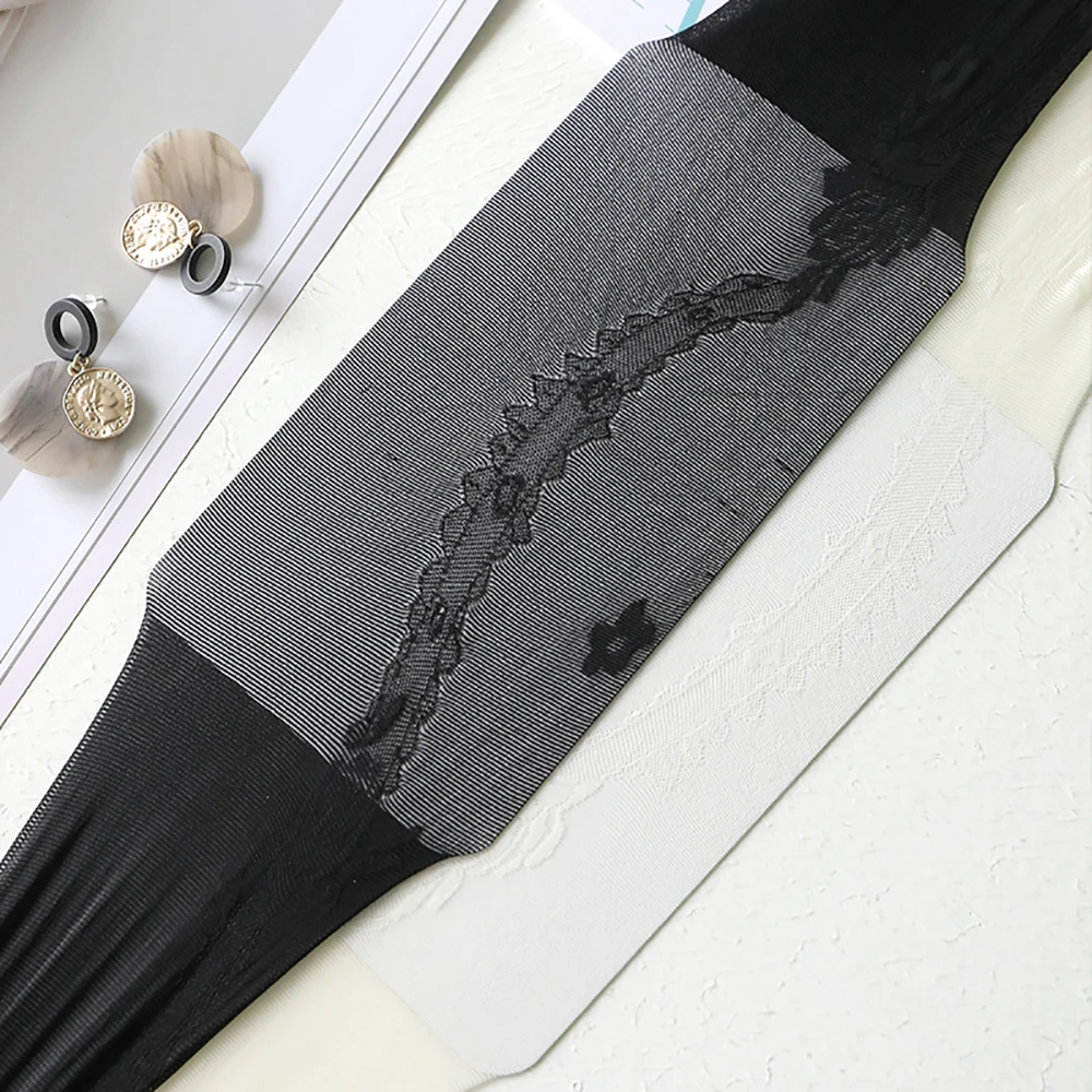 Модные ультратонкие привлекательные тонкие черные колготки с принтом розы и