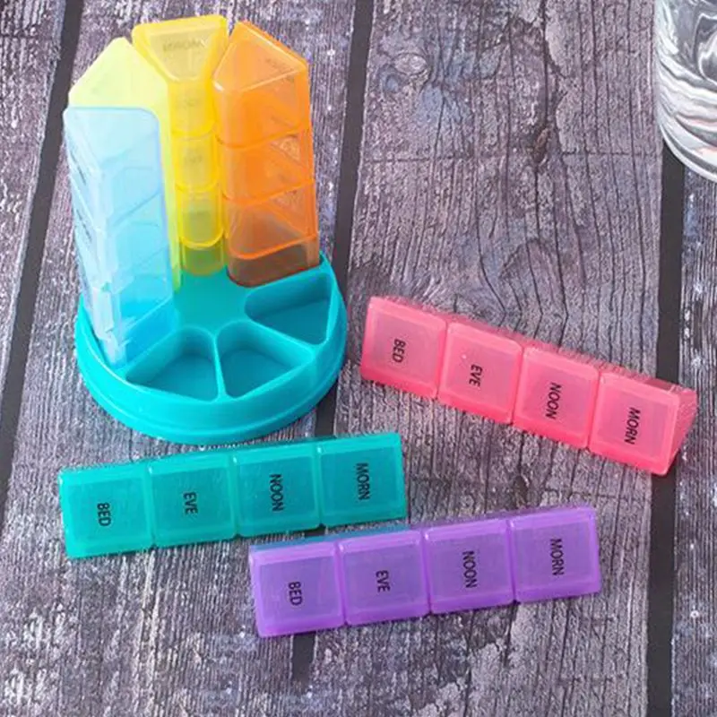 

Portable Tablet Pill Box Holder 28 Grid Weekly Medicine Storage Organizer Case