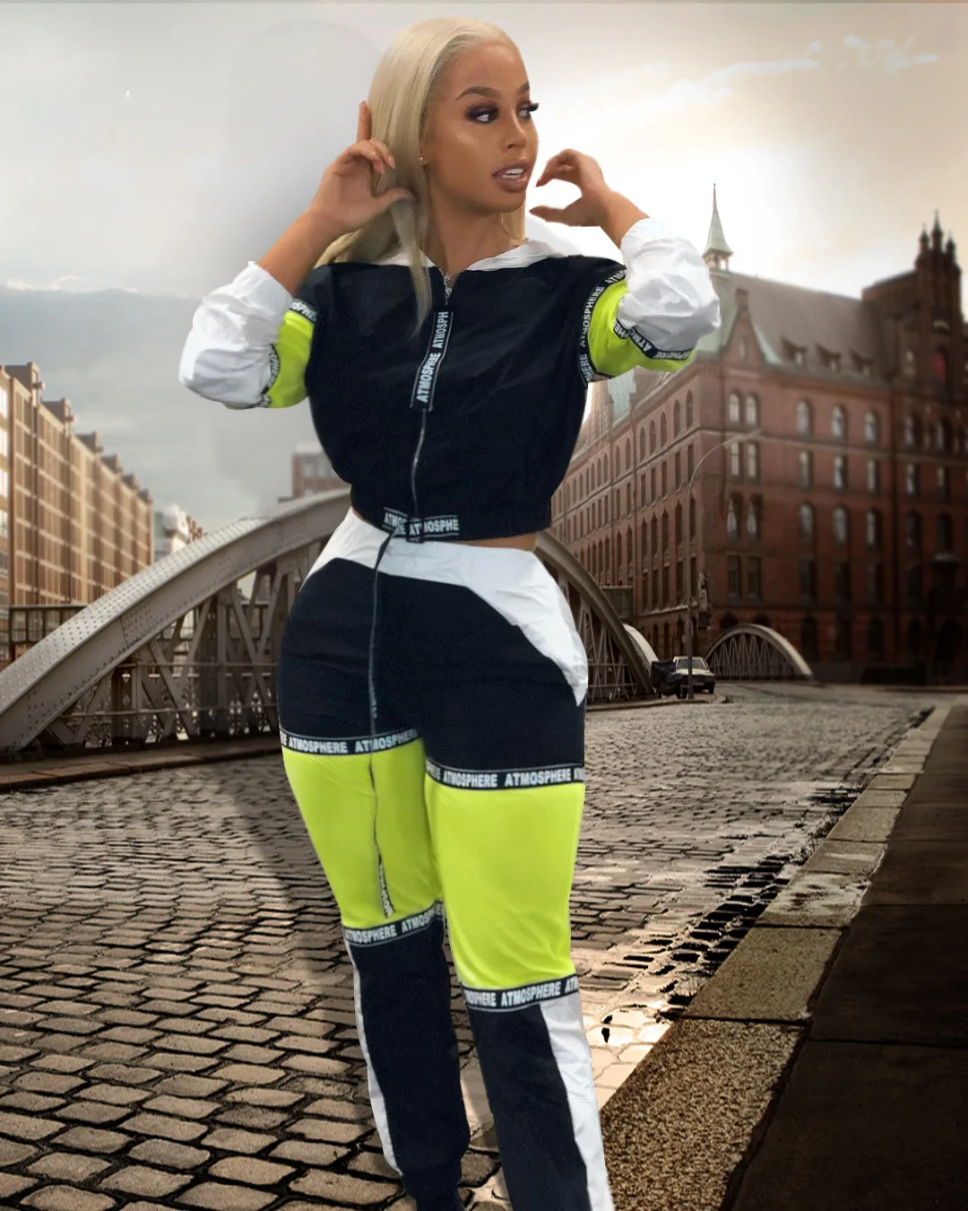 2019 спортивный стиль сафари с капюшоном женский костюм буквенным принтом в