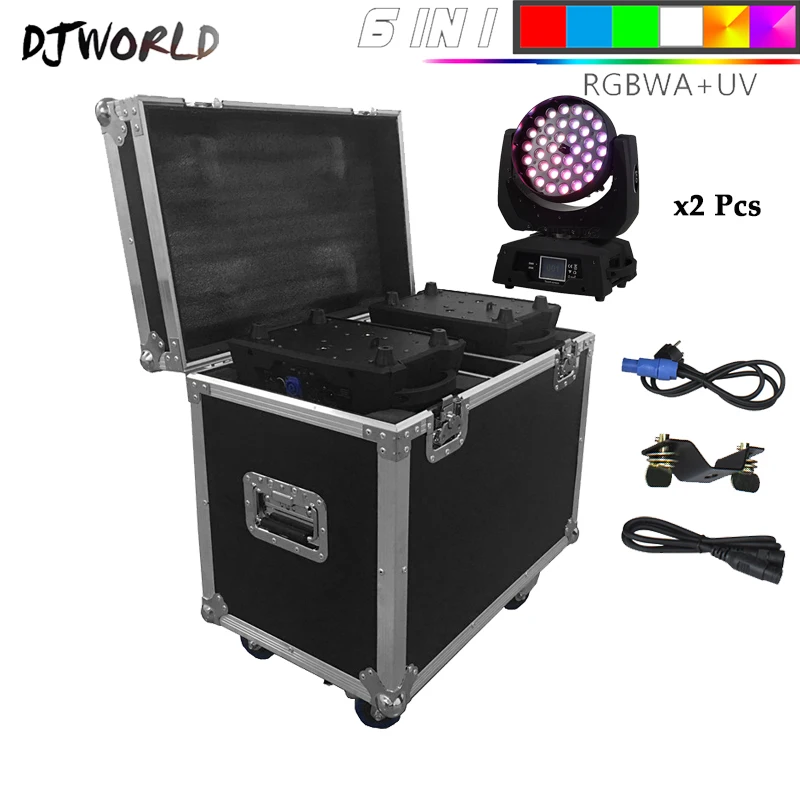 Flight Case 1in2 Горячая Светодиодный 36x18 Вт Zoom СВЕТОДИОДНЫЙ RGBWA+ УФ движущаяся головка Zoom Wash DJ светильник 6 цветов в зале сценический диско-бар ночной клуб - Цвет: Flight Case 1in2