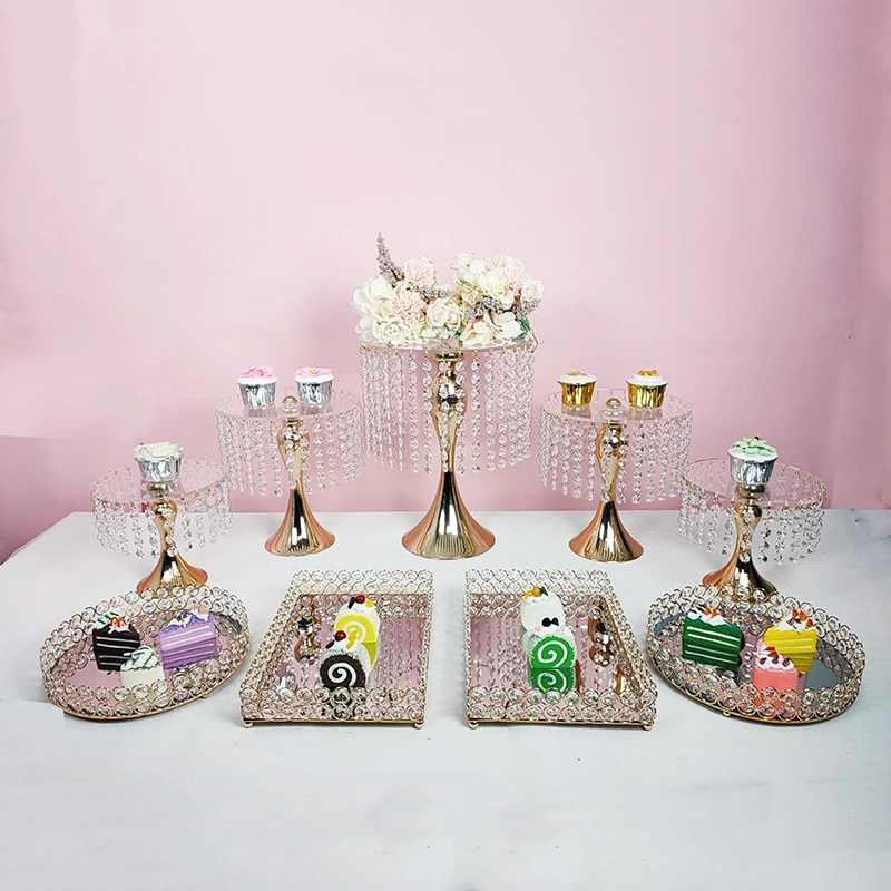 7pcs Gold Acrylic 3 Tier Cupcake Cake Stand Assemble and Disassemble Home Birthday Tools Party Stands Decoration | Дом и сад