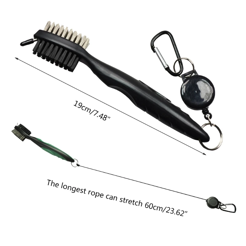 

2 Sided Golf Club Brush Club Groove Cleaner 2 Ft Retractable Zip-line Aluminum Carabiner Lightweight Ergonomic G99D