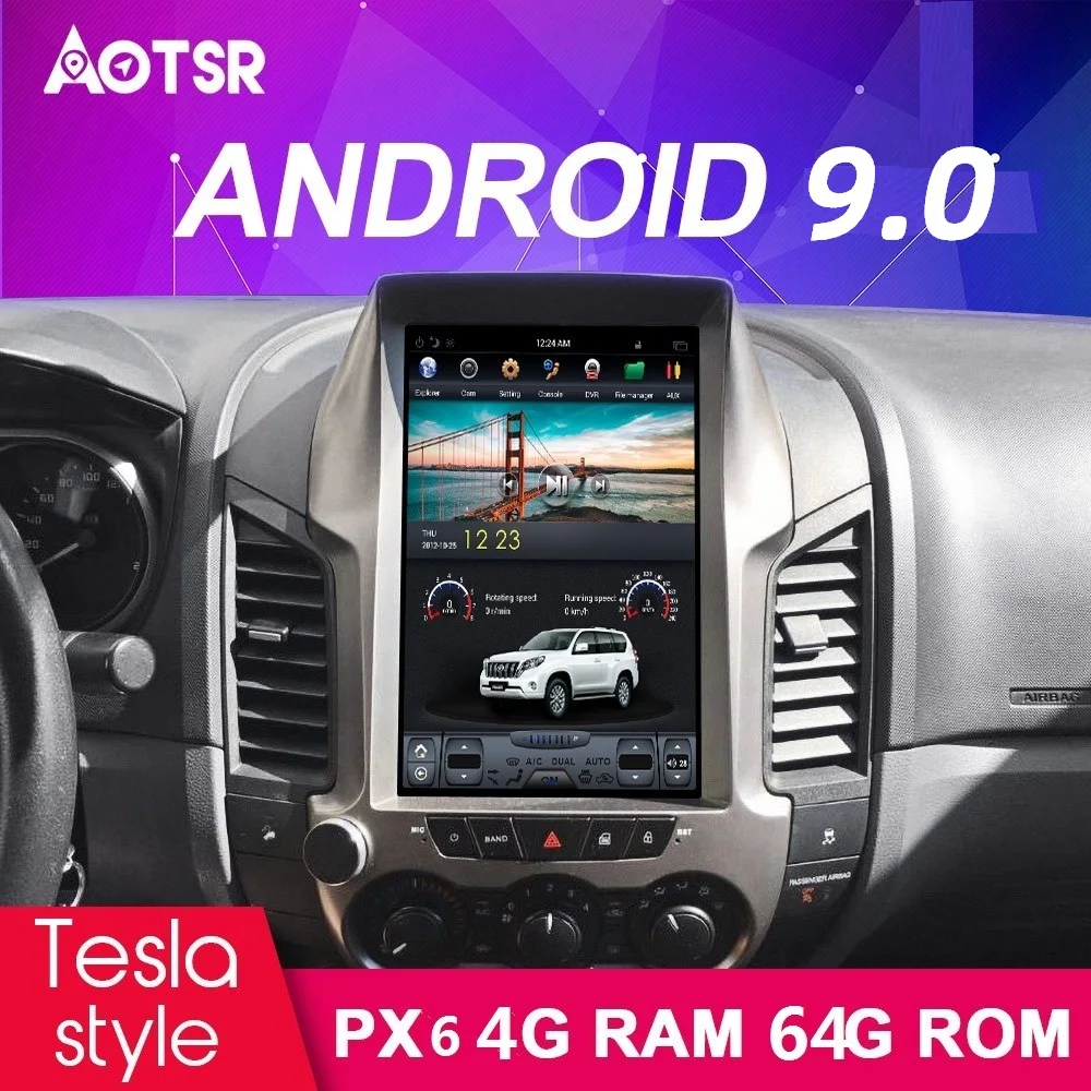 Автомагнитола BigScreen 12 1 дюйма Android 8 4 ГБ 64 DVD плеер GPS Navi для Ford Ranger 2011 2016 встроенный