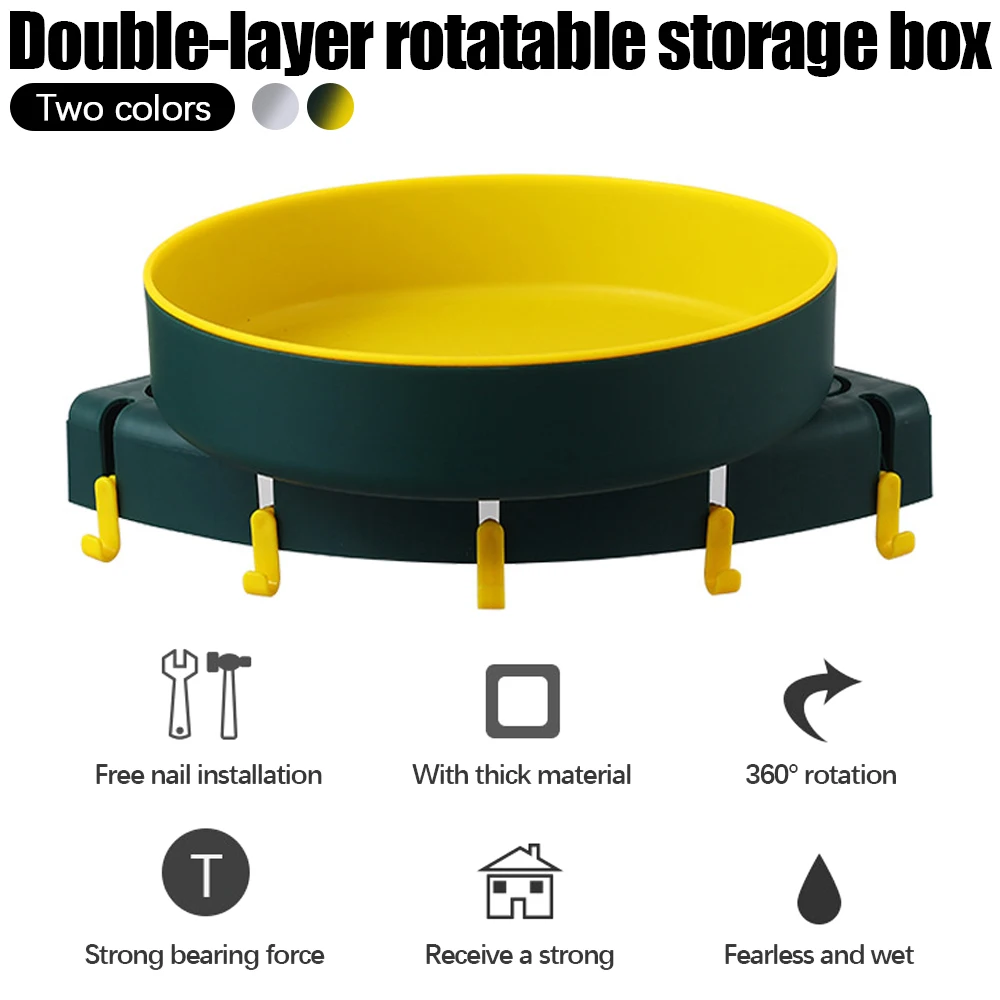 

Wall-mounted Storage Rack Double-layer Rotatable cosmetic Storage Box Toilet Corner Storage Rack Kitchen Organizer Shelf