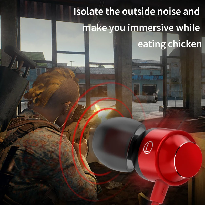 

3.5mm Plug in-ear bass subwoofer Metal Wired earphone magnetic suction line control with microphone Sports headsets earphones