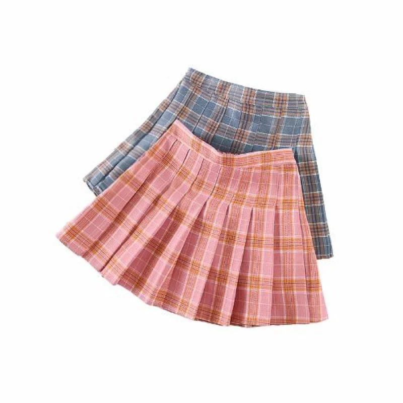Юбка для девочек с высокой талией юбки-пачки детские розовые и белые клетчатые