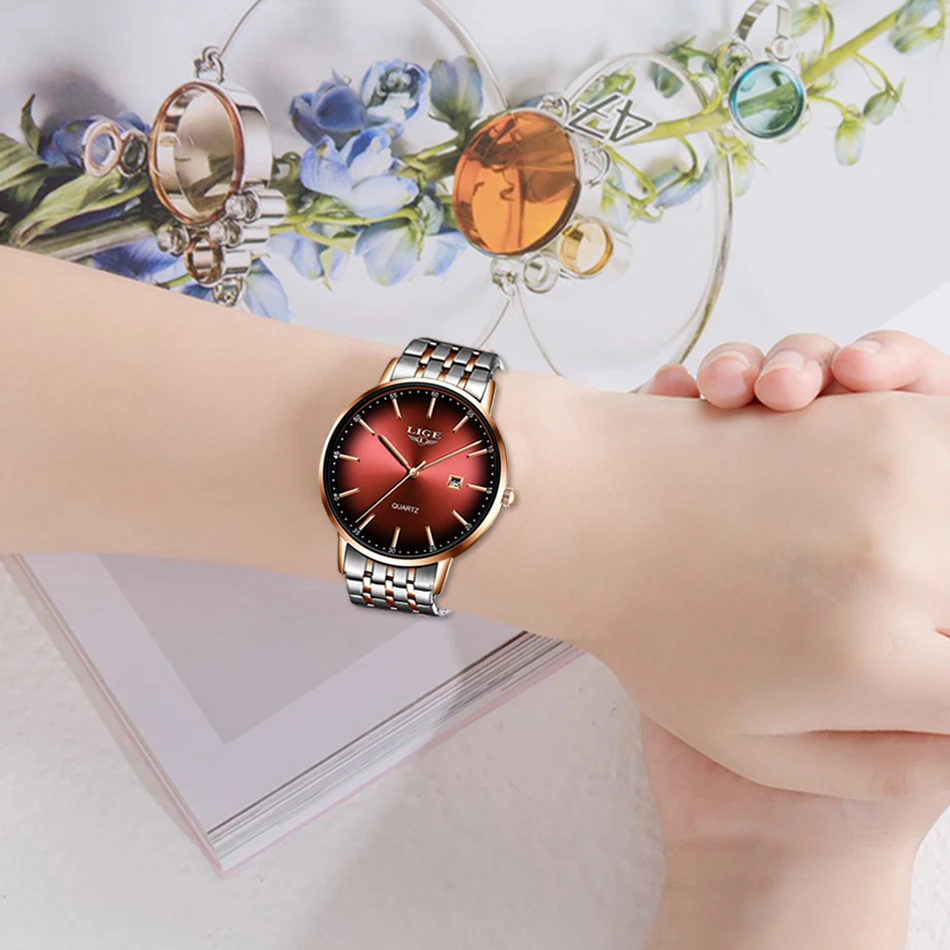 Женские часы Reloj Mujer LIGE модные брендовые роскошные женские ультратонкие со