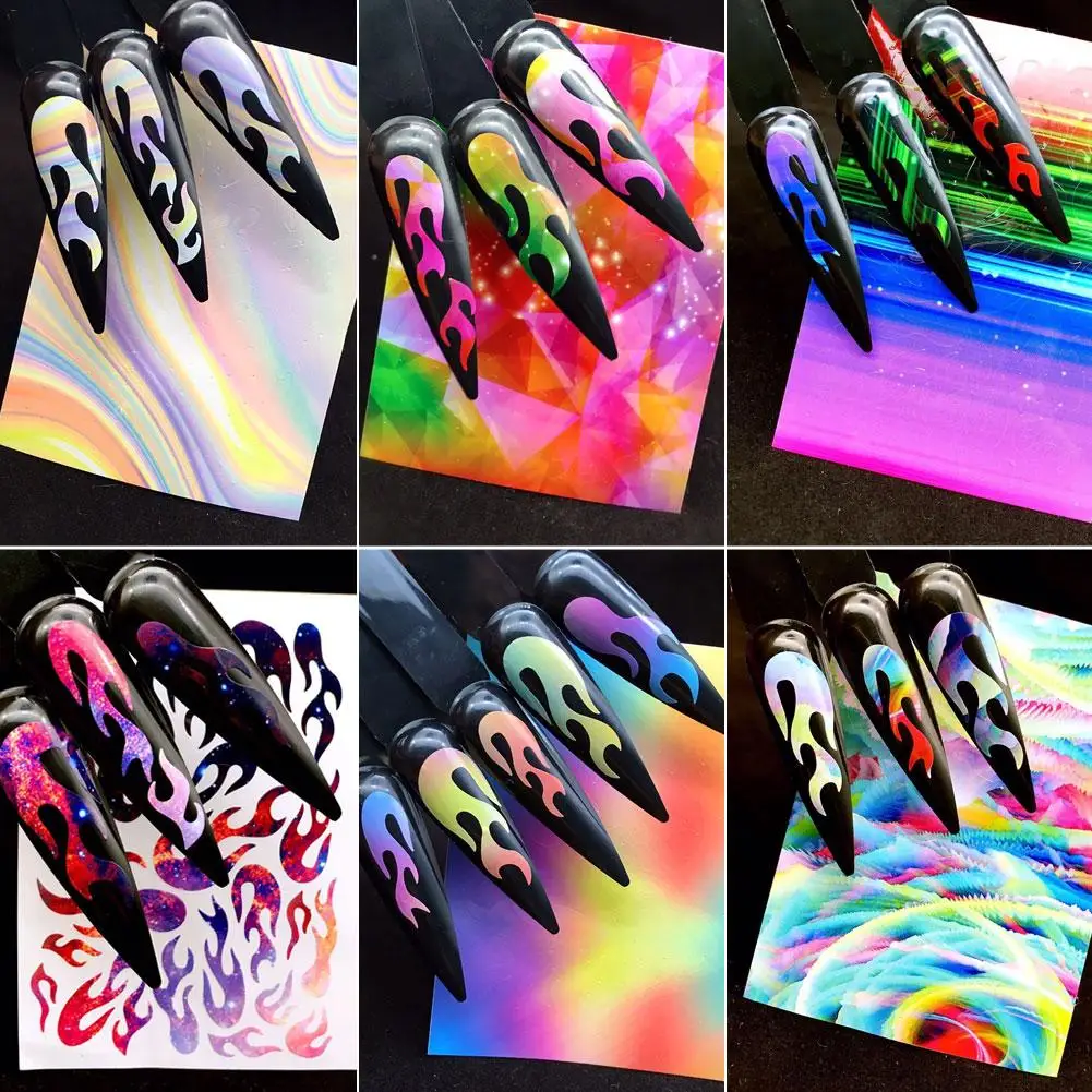 6 шт./партия Fire Flame наклейки для ногтей побрякушки трафареты полые пожары на