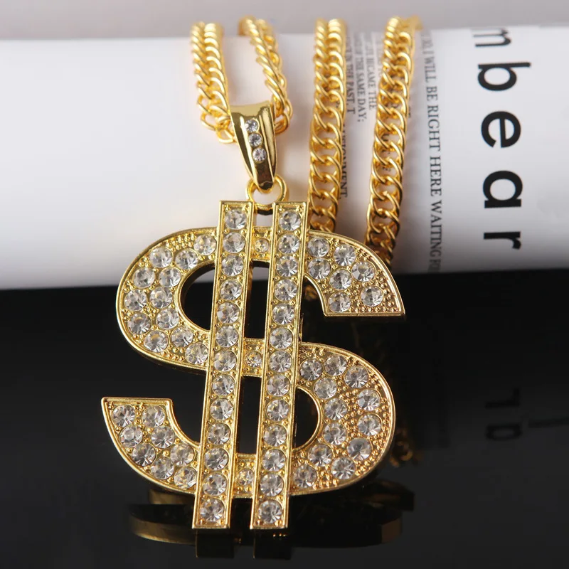 

Hip-Hop Chunky Dollar Symbol Necklace Alloy Diamonds Large Pendant Luxury Design Jewelry Chain Men Women Necklace Christmas Gift