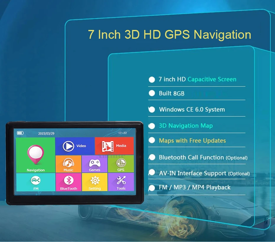 Gps навигатор 7 дюймов Автомобильный gps навигатор MTK 800 МГц ОЗУ 256 м ПЗУ 8G HD 800*480 навигационная система новые карты Поддержка Прямая поставка