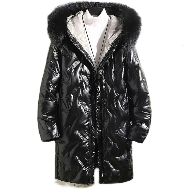 

Winter Duck Down Jacket Men's Warm Fashiona Casual Fur Collar Hooded Long Coat Parka Men Korean Oversize Coat Mens Overcoat