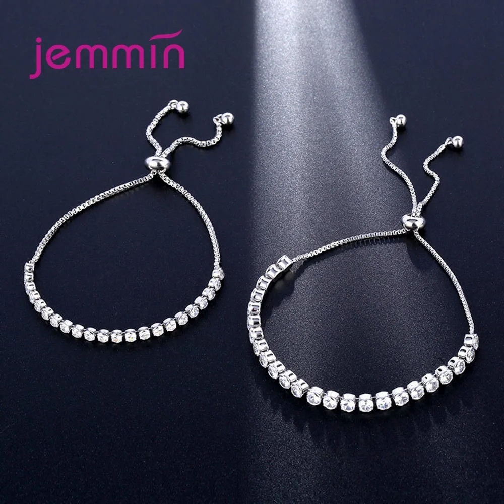 Luxury 925 Sterling Silver Sparkling AAA Cubic Zirconia Bracelets Adjustable Chain Friendship For Women Party Jewelry | Украшения и