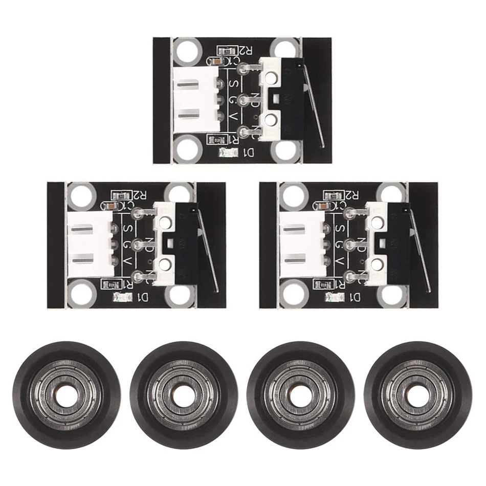 

3pcs 3D Printer Part Accessories Limit Switch Mechanical Switch Module Endstops Switch with 4PCS Rail Pulleys for RepRap CR-10