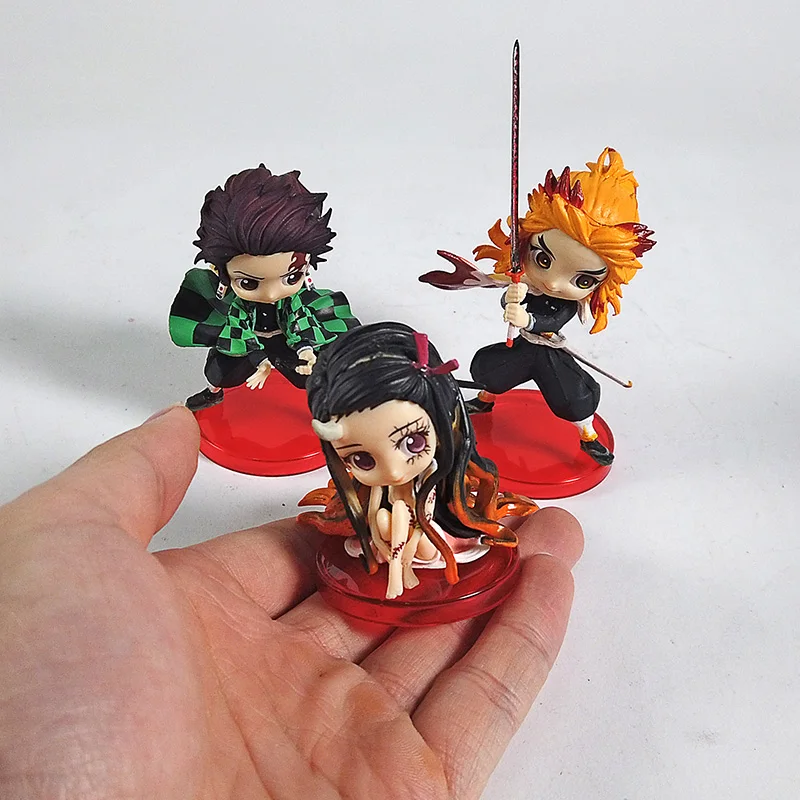 Q posket демон убийца Kimetsu без Yaiba камадо Tanjirou Nezuko Rengoku Kyoujurou мини ПВХ Фигурки игрушки 3