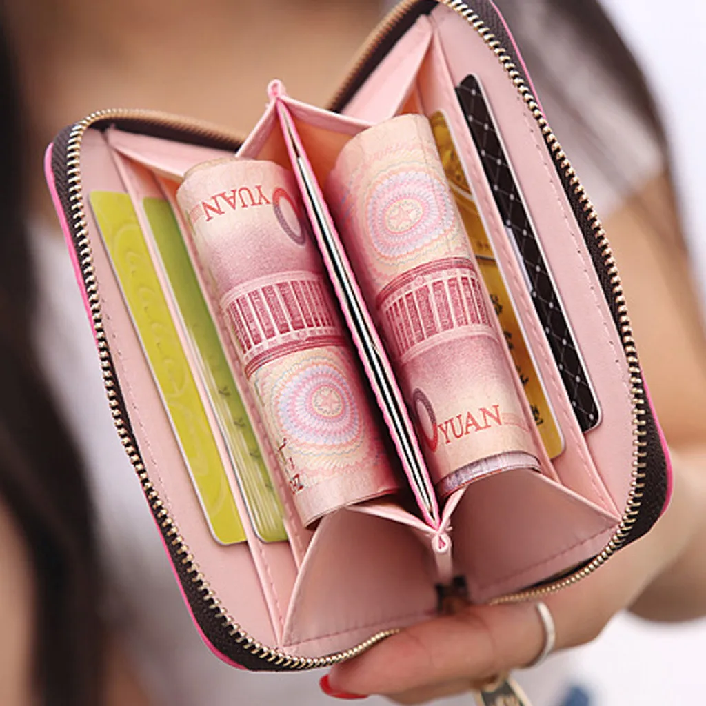 Кожаные кошельки с мультяшными животными женские маленькие застежкой милые