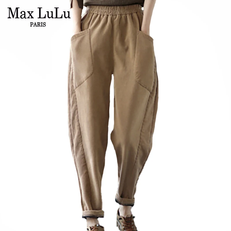 

Женские свободные шаровары Max LuLu, повседневные однотонные штаны в Корейском стиле, Винтажные эластичные меховые брюки, теплые штаны, новинк...