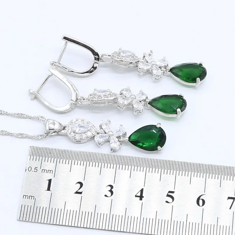Длинные серьги с зеленым кубическим цирконием набор украшений для женщин