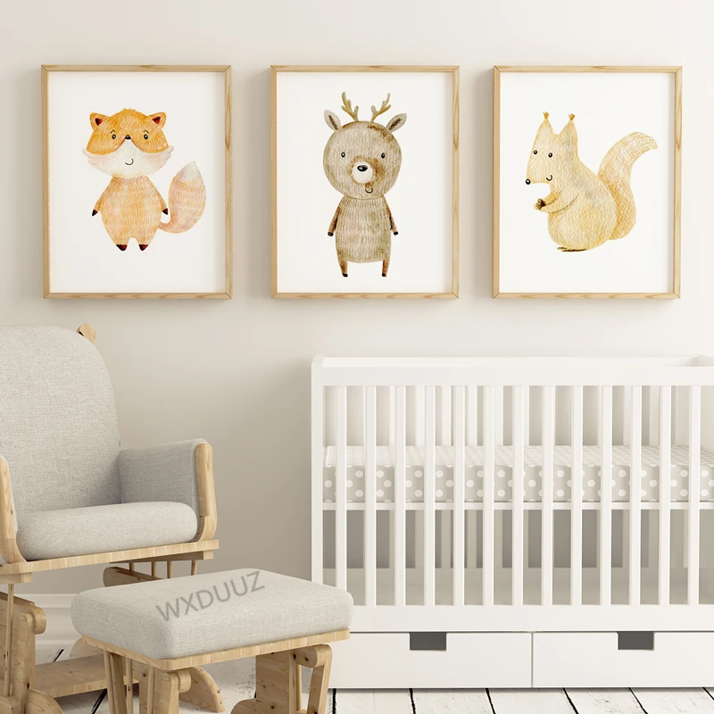 

Лиса, кролик, енот, лось, животные, скандинавский постер, украшение для детской комнаты, домашний Декор, живопись, мультяшная Картина на холс...
