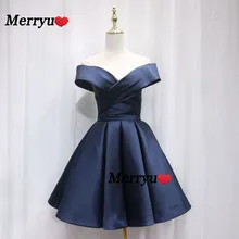 Feminino fora do ombro curto cetim vestido de baile vestidos de festa na altura do joelho plissado a line vestidos de baile (4)