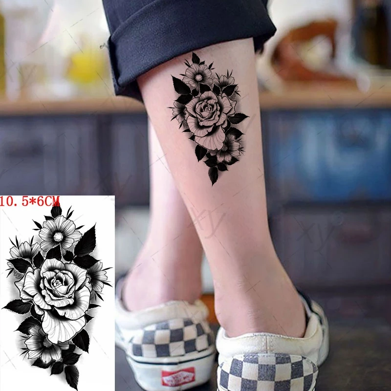 

Водостойкая временная татуировка наклейка черная Роза Листья цветы дизайн поддельные татуировки флэш-тату рука грудь боди-арт для женщин и...