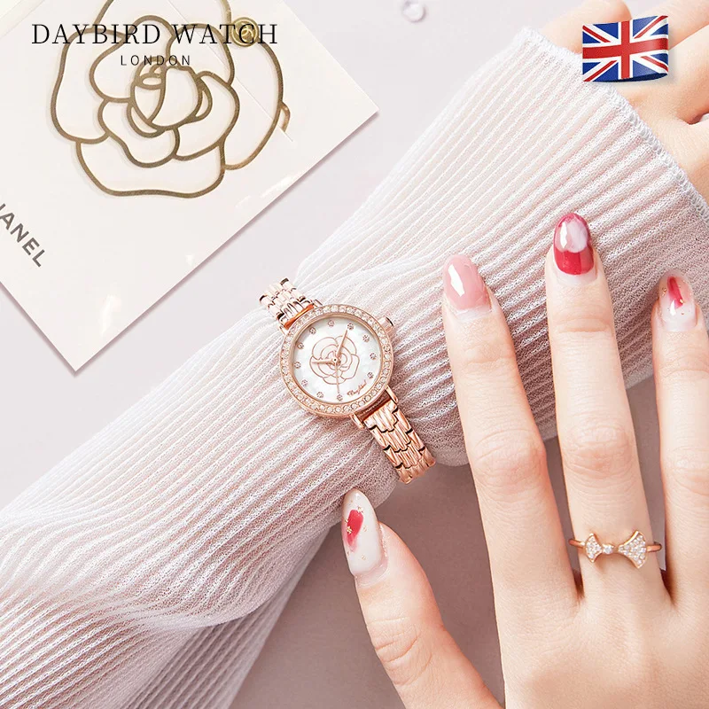 Watch female baby's breath diamond camellia small gold watch small dial ladies watch enlarge