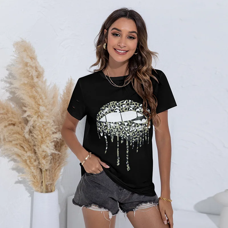 

Женская обувь Новое поступление Лето 2021 Женские повседневные свободные топы с круглым вырезом и короткими рукавами модная молния печати ср...