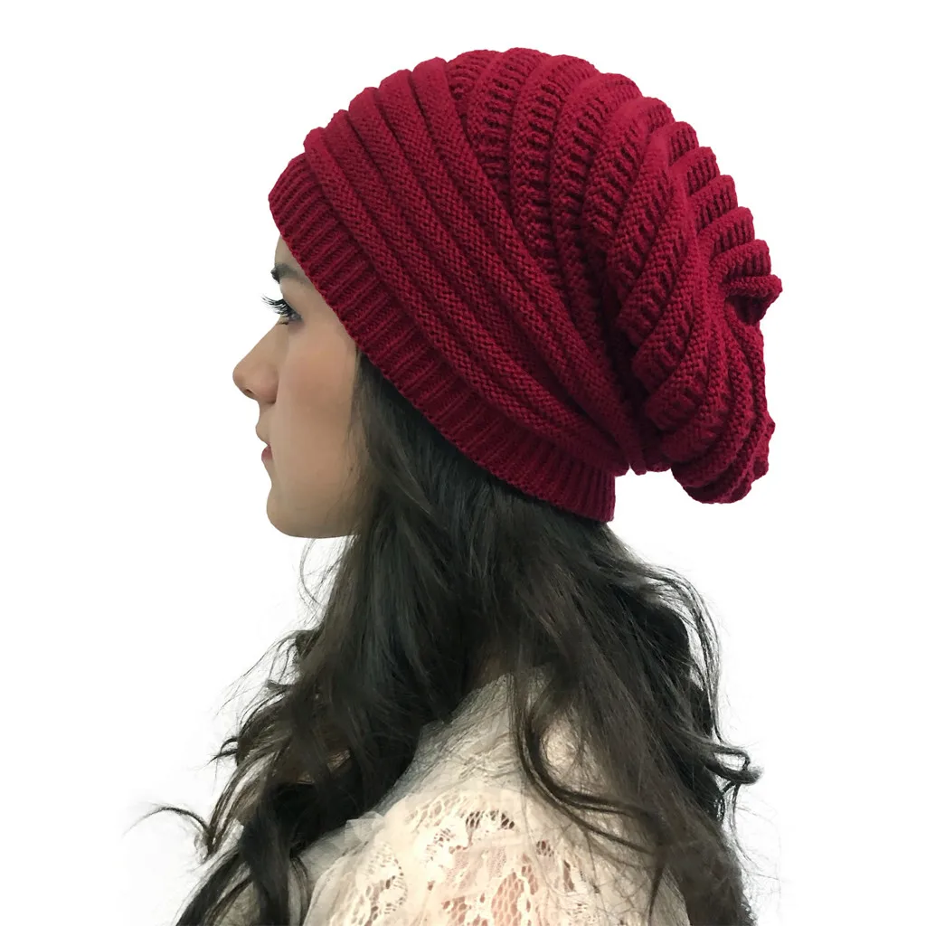 Women Autumn Winter Baggy Warm Crochet Outdoor Solid Colors Splice Hats Knit Ski Hat Female Holey Casual Beanie Cap#p3 | Аксессуары для