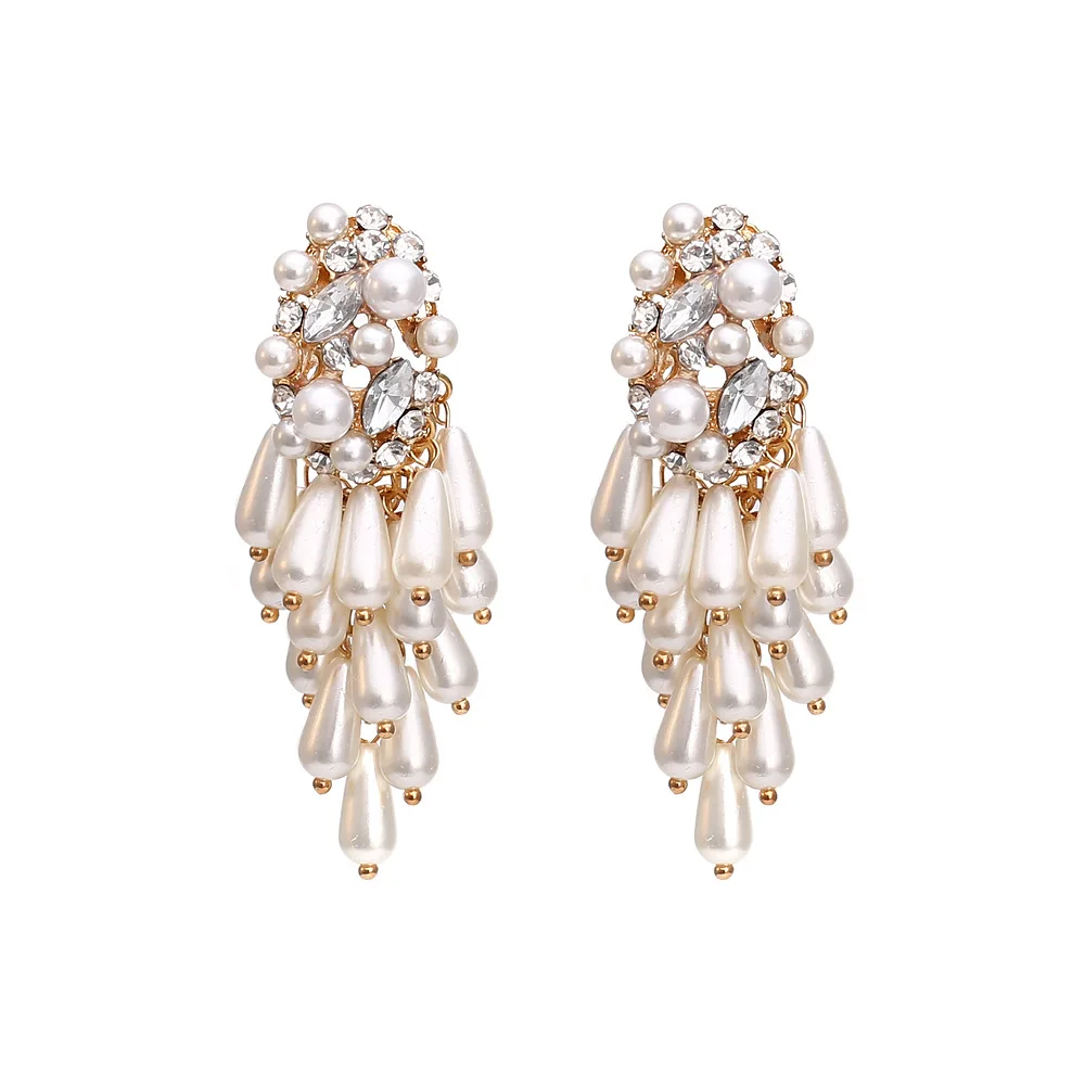 Женские серьги подвески в Корейском стиле украшенные стразами и жемчужинами