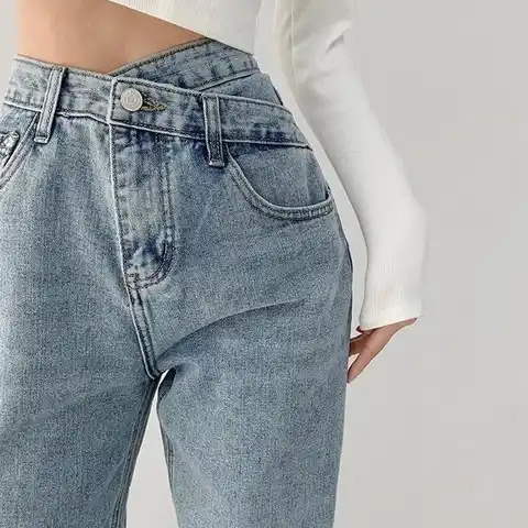 Woman Jeans Pants High Waist Cross Waist Jeans Women's Straight-Leg Trousers Pants Pantalones Vaqueros Mujer